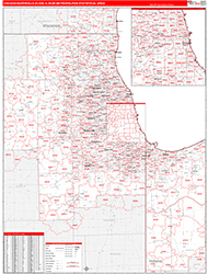 Chicago-Naperville-Elgin Metro Area Wall Map Red Line Style 2026